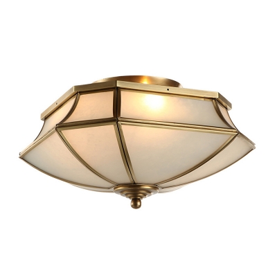 Cream Glass Scallop Ceiling Lighting Traditionalist 3 Heads Dining Room Flush Mount Fixture in Brass