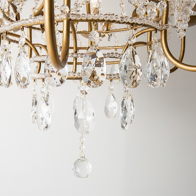 Crystal Beaded Ceiling Chandelier Traditional 6 Heads Hanging Light Kit in Brass for Bedroom