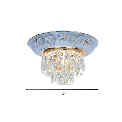 Crystal Block Tiered Ceiling Mounted Light Contemporary Blue/Beige LED Flush Light, 12