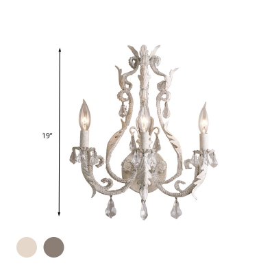 Crystal Gray/Ivory Wall Lamp Candlestick 3 Bulbs Traditional Wall Lighting Fixture with Curvy Arm