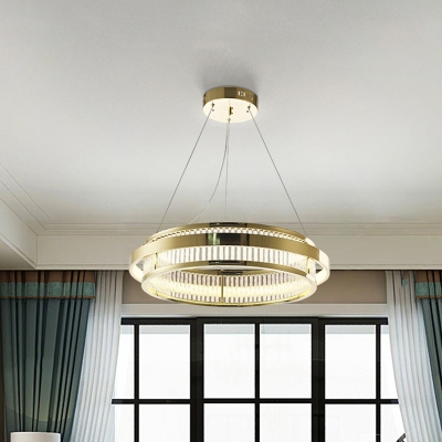 Crystal Rod Circular Chandelier Light Contemporary Gold LED Hanging Ceiling Light