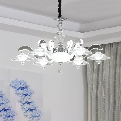 Curved Arm Prismatic Crystal Hanging Light Fixture Traditional 6 Heads Living Room Chandelier Light in Chrome
