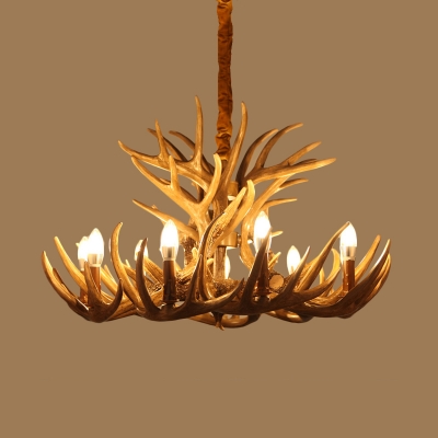 Deer Antler Chandelier Lamp Rustic 9/12 Heads Resin Ceiling Hanging Light in Brown, 21.5