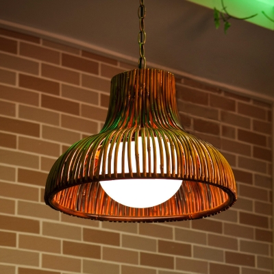 Dome Pendant Light Fixture Modern Style Rattan 1 Light Dining Room Hanging Lamp in Brown