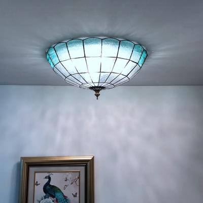 Domed Shape Flush Ceiling Light 2/3/4 Lights Blue Glass Baroque Ceiling Fixture for Living Room, 12