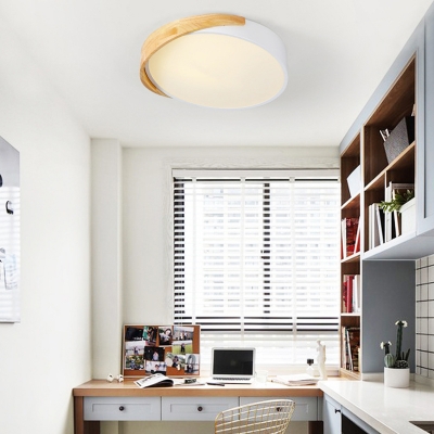 Drum Metal Flush Mount Fixture Macaron White LED Ceiling Lamp for Study Room in Warm/White Light