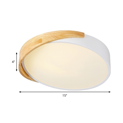 Drum Metal Flush Mount Fixture Macaron White LED Ceiling Lamp for Study Room in Warm/White Light