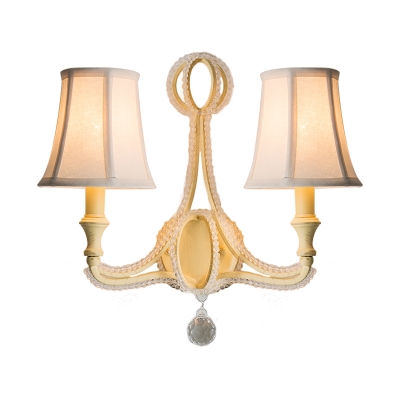Empire Shade Bedroom Wall Mount Light Fixture French Country Fabric 1/2 Lights White Sconce