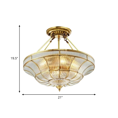Faceted Living Room Semi Mount Lighting Vintage Ribbed Glass 3/6 Lights Clear Ceiling Lamp, 16