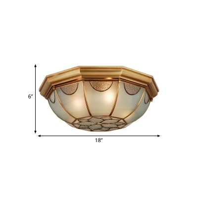 Flower Frosted Glass Flush Mount Lamp Classic 3/5 Lights Living Room Ceiling Mounted Fixture in Gold, 14