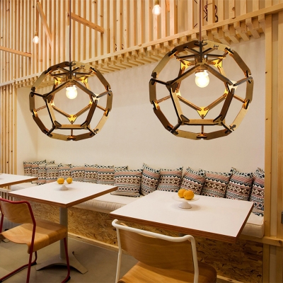 Global Wood Pendant Lighting Modernism 1 Bulb Beige Hanging Light Fixture for Dining Room