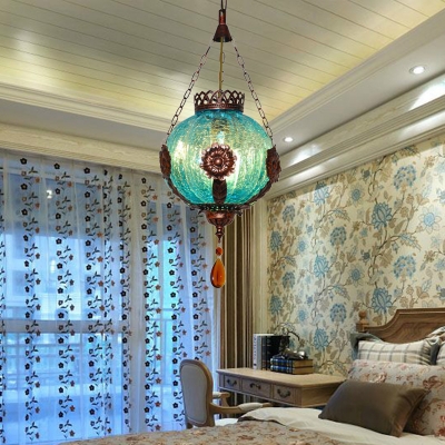 Globe Coffee Shop Pendant Light Kit Vintage Style Blown Glass 1 Light Blue Ceiling Suspension Lamp