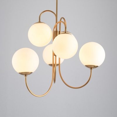Gold 6 Bulbs Hanging Chandelier Modernism Sphere Ceiling Pendant Light with Opal Frosted Glass Shade