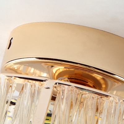 Gold Cylinder Ceiling Light Modernism LED Hand-Cut Crystal Semi Flush Mount for Foyer