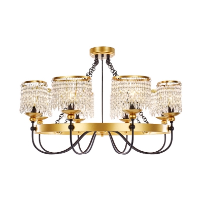 Gold Drum Chandelier Traditional-Style Crystal 6/8 Lights Living Room Ceiling Hang Fixture