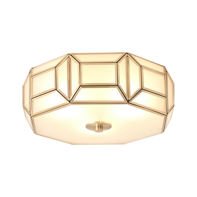Gold Round Flush Mount Lighting Traditional Curved Frosted Glass Panel 3/4 Lights Living Room Ceiling Fixture