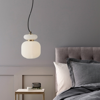Jar Ceiling Lamp Modernism White-Gold Prismatic Glass 1 Bulb Dining Room Hanging Light Fixture