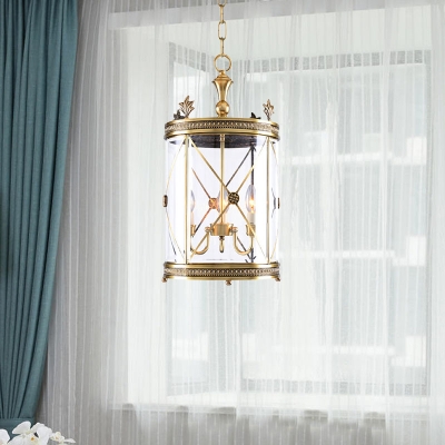 Lantern Foyer Ceiling Chandelier Colonial Clear Glass 3 Heads Gold Hanging Light Fixture