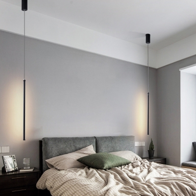 Linear Metal Suspension Light Modern Black LED Chandelier Light Fixture, Warm/White Light