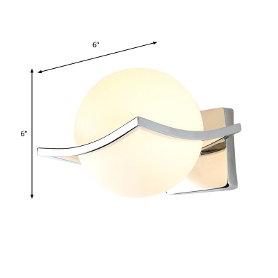 Matte White Glass Globe Wall Sconce Minimalist 1 Bulb Chrome Finish Wall Mount Lamp