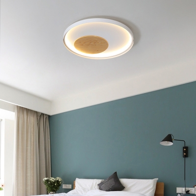 Metal Circle Flush Mount Fixture Macaroon Black/White LED Ceiling Lighting in Natural Light/Remote Control Stepless Dimming, 12