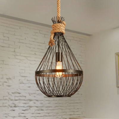 Metal Teardrop Ceiling Lamp Countryside 1 Head Restaurant Suspension Pendant Light in Black