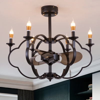 Metallic Candle Chandelier Pendant Light Industrial Style 6 Bulbs Black Finish Hanging Light for Bedroom