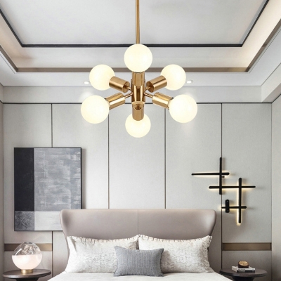 Metallic Exposed Bulb Pendant Lamp Contemporary Style 6 Lights Gold Finish Hanging Chandelier Light