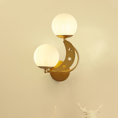 Milky Glass Left/Right Ball Sconce Light Contemporary 2 Bulbs Black/Gold Wall Lamp for Bedroom