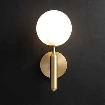 Milky Glass Spherical Sconce Light Contemporary 1 Head Wall Mount Lighting in Brass