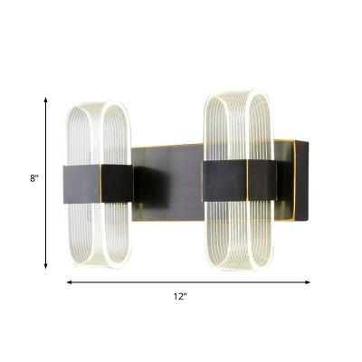 Minimalist Rectangle Wall Sconce Clear Acrylic Bedroom Wall Lighting in Black