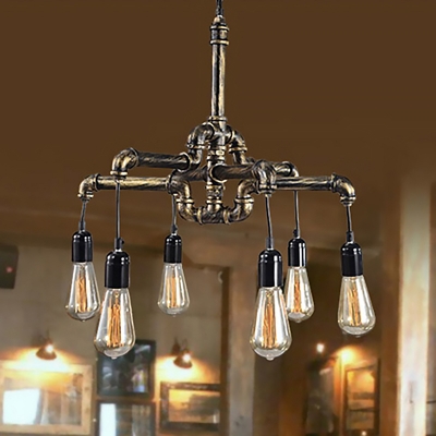 Open Bulb Chandelier Light Fixture Industrial Metal Pipe Pendant Chandelier for Living Room