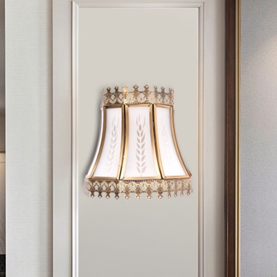 Paneled Bell White Glass Sconce Traditionalism 1 Head Living Room Wall Mounted Light Fixture