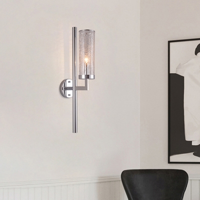 Pencil Arm Wall Lighting Modernist Metal 1 Bulb Chrome Sconce Light Fixture with Crackle Glass Shade
