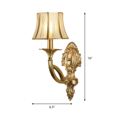 Printed Opaque Glass Wall Mounted Lamp Vintage 1/2-Head Flared Sconce Light with Gold Swooping Arm
