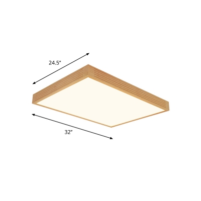 Rectangle Flush Mount Lamp Simple Wood Led Beige Close to Ceiling Lighting for Living Room in Warm/White Light