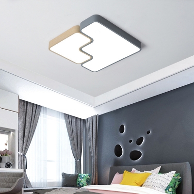 Rectangle/Square Metal Flush Mount Contemporary Gray Ceiling Light Fixture in Warm/White Light, 16.5