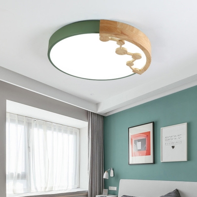 Round Acrylic Ceiling Mounted Light Macaron Green/Yellow/Pink LED Flush Light in Warm/White Light, 16