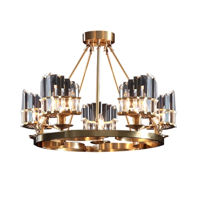 Round Dining Room Hanging Light Traditional Crystal Block 5 Heads Gold Chandelier Light