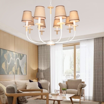 Shaded Hanging Chandelier Contemporary Metal 6/8 Lights Flaxen Ceiling Pendant Light for Living Room