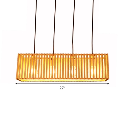 Simple Style Rectangle Hanging Ceiling Light Wood 4 Heads Dining Room Island Pendant