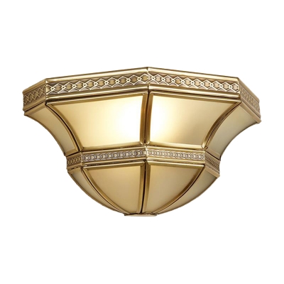 Single Flared Wall Mounted Light Traditional Gold Finish Opal Glass Flush Sconce