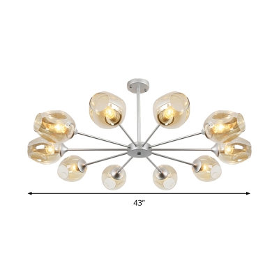 Sputnik Chandelier Lighting Modernist Metal 10 Bulbs Silver Hanging Light Fixture with Cognac Glass Shade