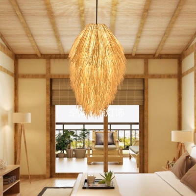 Teardrop Bamboo Hanging Lamp Modern 1 Light Beige Ceiling Pendant Light for Living Room