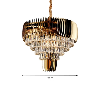 Teardrop Crystal Tapered Hanging Ceiling Light Modern 9 Heads Gold Chandelier Light Fixture