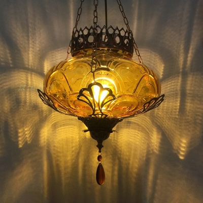 Vintage Lantern Pendant Lamp 1 Light Blown Glass Ceiling Light for in Red/Yellow/Blue for Restaurant