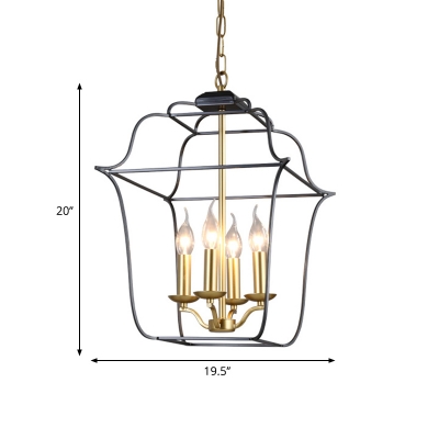Wire Frame Hanging Light Fixture Industrial Style Metal 3/4 Lights Gold Finish Chandelier Lamp for Dining Room