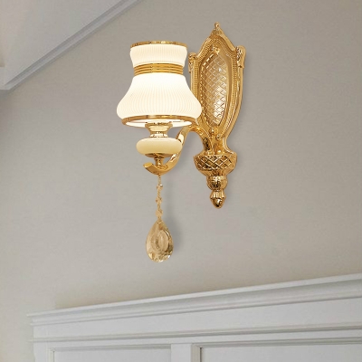 1/2 Bulbs Bell Wall Sconce Lighting Vintage Brass Prismatic White Glass LED Wall Light Fixture