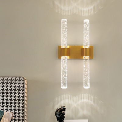 1/2-Head Bubble Crystal Wall Sconce Traditionalist Gold Linear Bedroom LED Wall Mounted Light