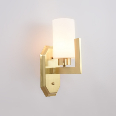 1 Bulb Tubular Wall Lamp Modernism Opal Frosted Glass Sconce Light Fixture in Gold